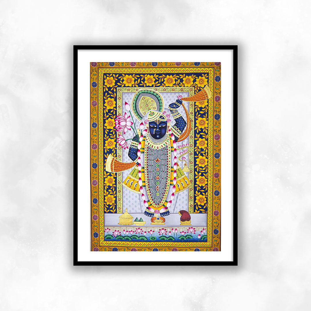 Golden Shreenathji Pichwai Painting for Home Decor