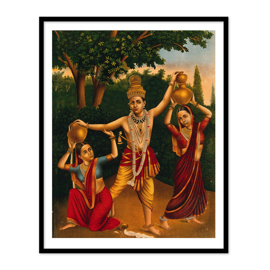 Krishna Spilling the Milkmaids' Pots by Raja Ravi Varma Wall Art