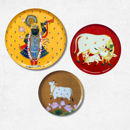 Spiritual Cow & Shreenathji | Premium Steel Wall Plates