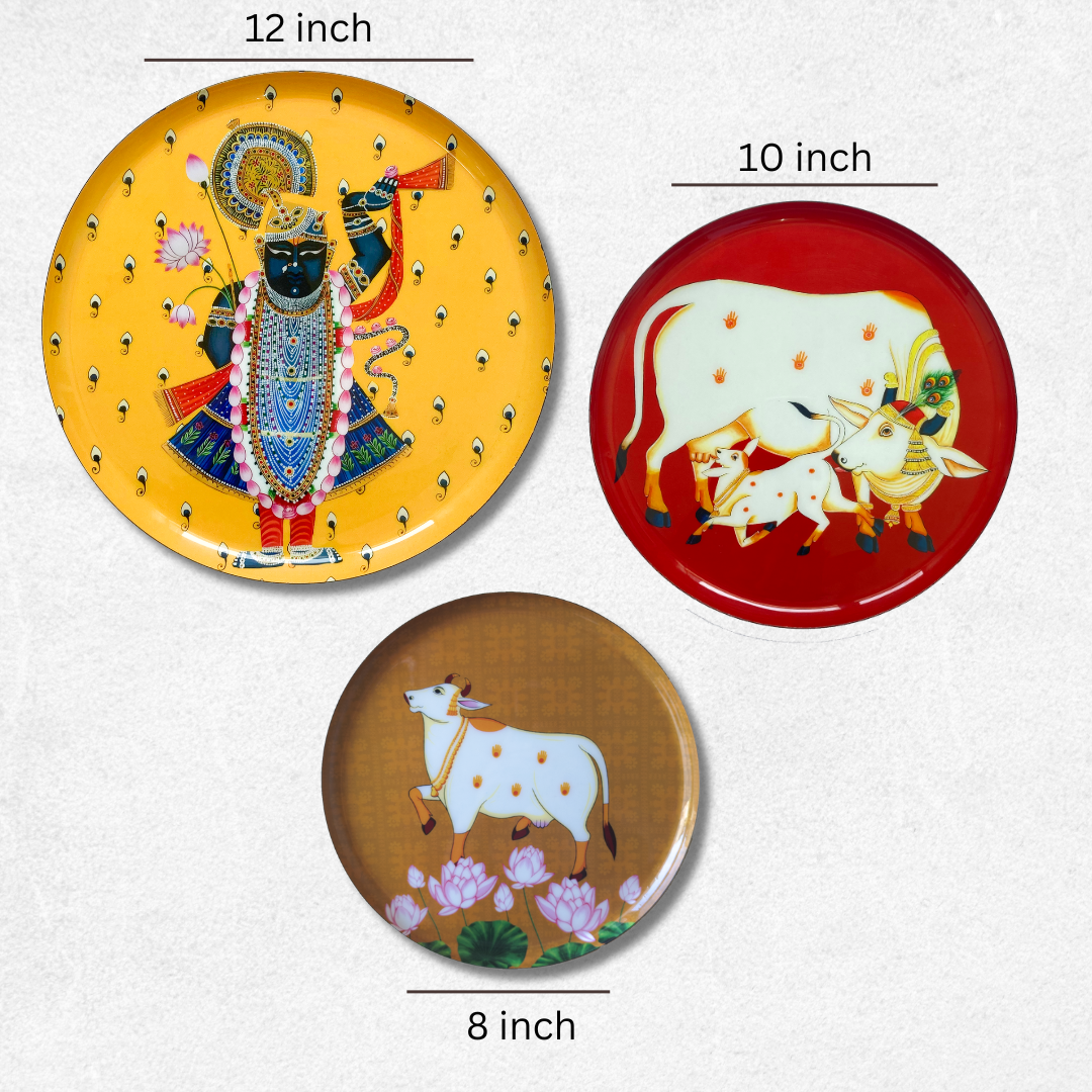 Spiritual Cow & Shreenathji | Premium Steel Wall Plates