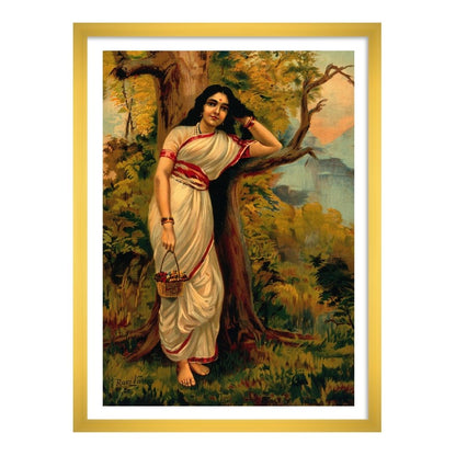 Ahalya leaning on tree by Raja Ravi Varma Wall Art Print for Home Decor