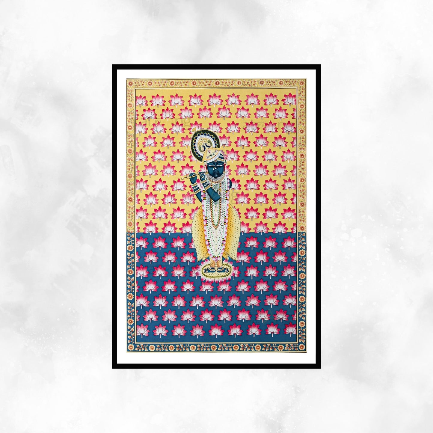 Shrinathji Pichwai Painting | Lotus Background - Living room Decor