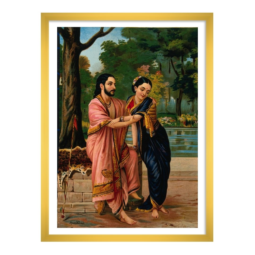 Arjuna in disguise a dancing teacher wooing Subhadra by Raja Ravi Varma Wall Art Painting