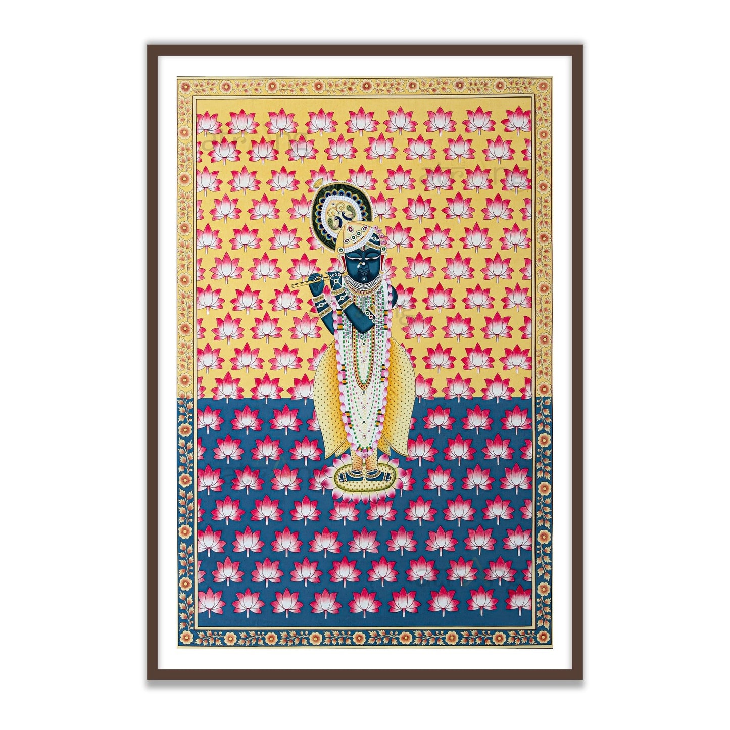 Shrinathji Pichwai Painting | Lotus Background - Living room Decor