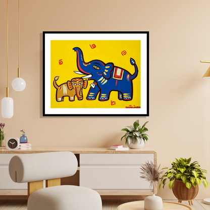 Untitled (Two Elephants) Wall Art Painting Print by Jamini Roy for Home Decor