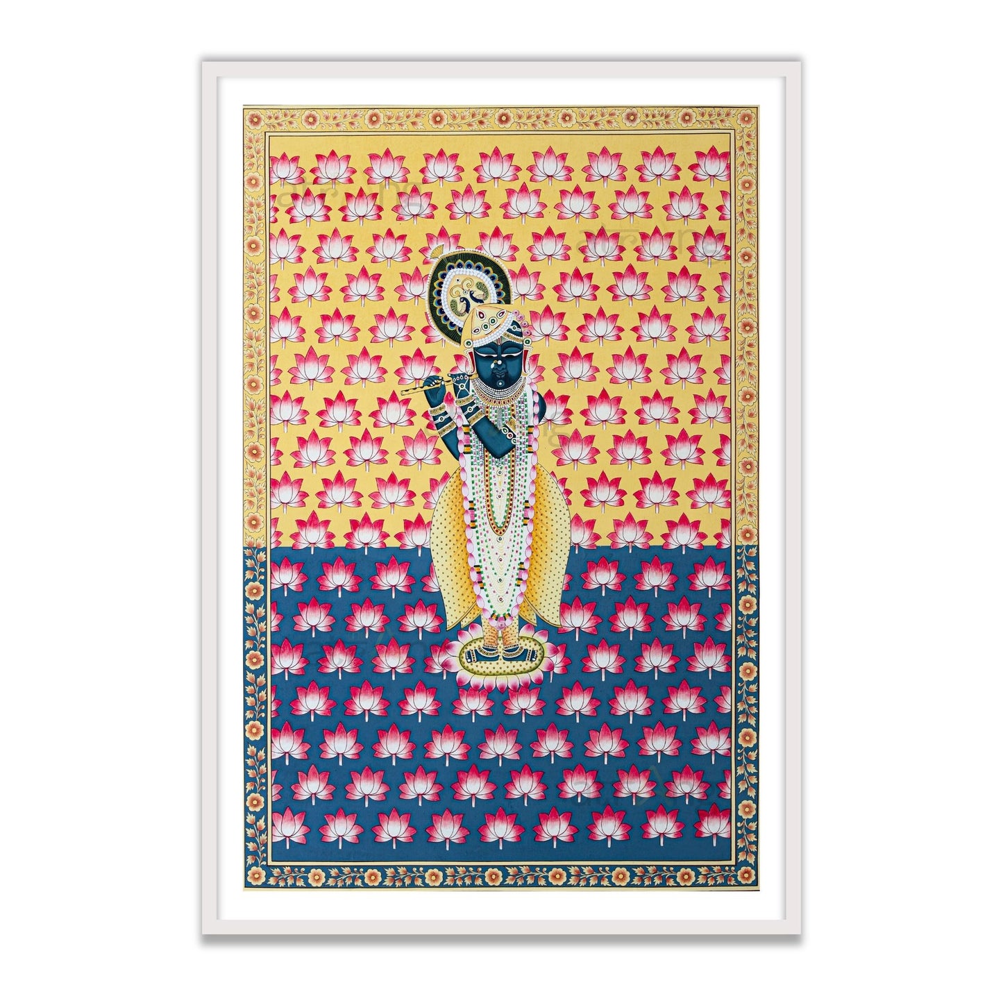 Shrinathji Pichwai Painting | Lotus Background - Living room Decor