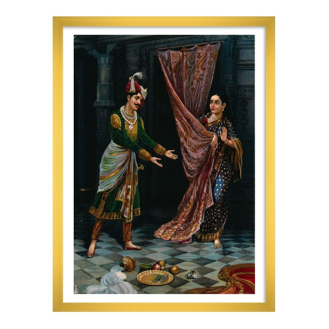 Kichaka making indecent proposals to a frightened Draupadi by Raja Ravi Varma Wall art Painting