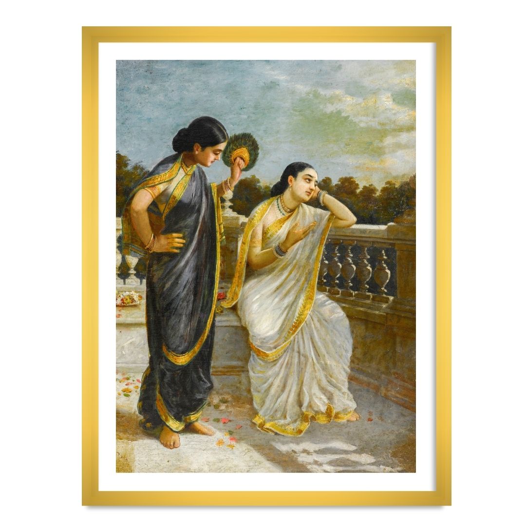 Ladies in the Moonlight by Raja Ravi Varma Wall Art Painting