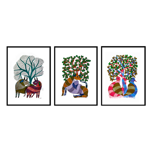 Set of 3- Gond Art I