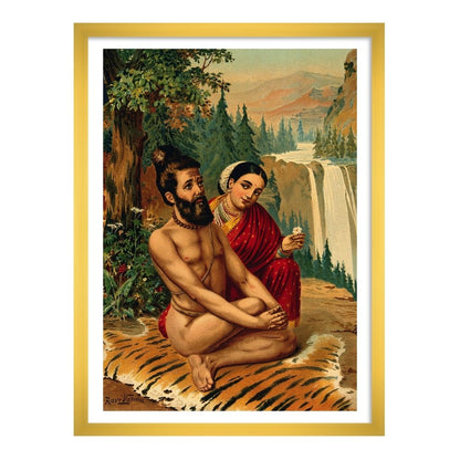 Menaka the nymph tempting the yogi, Vishwamitra by Raja Ravi Varma Wall Art for Decor