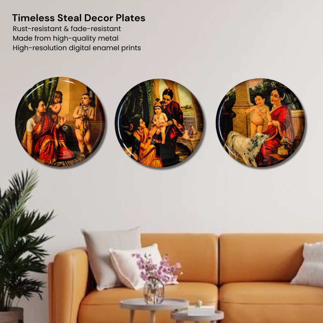 Yashoda & Krishna by Raja Ravi Varma Premium Steel Wall Plates