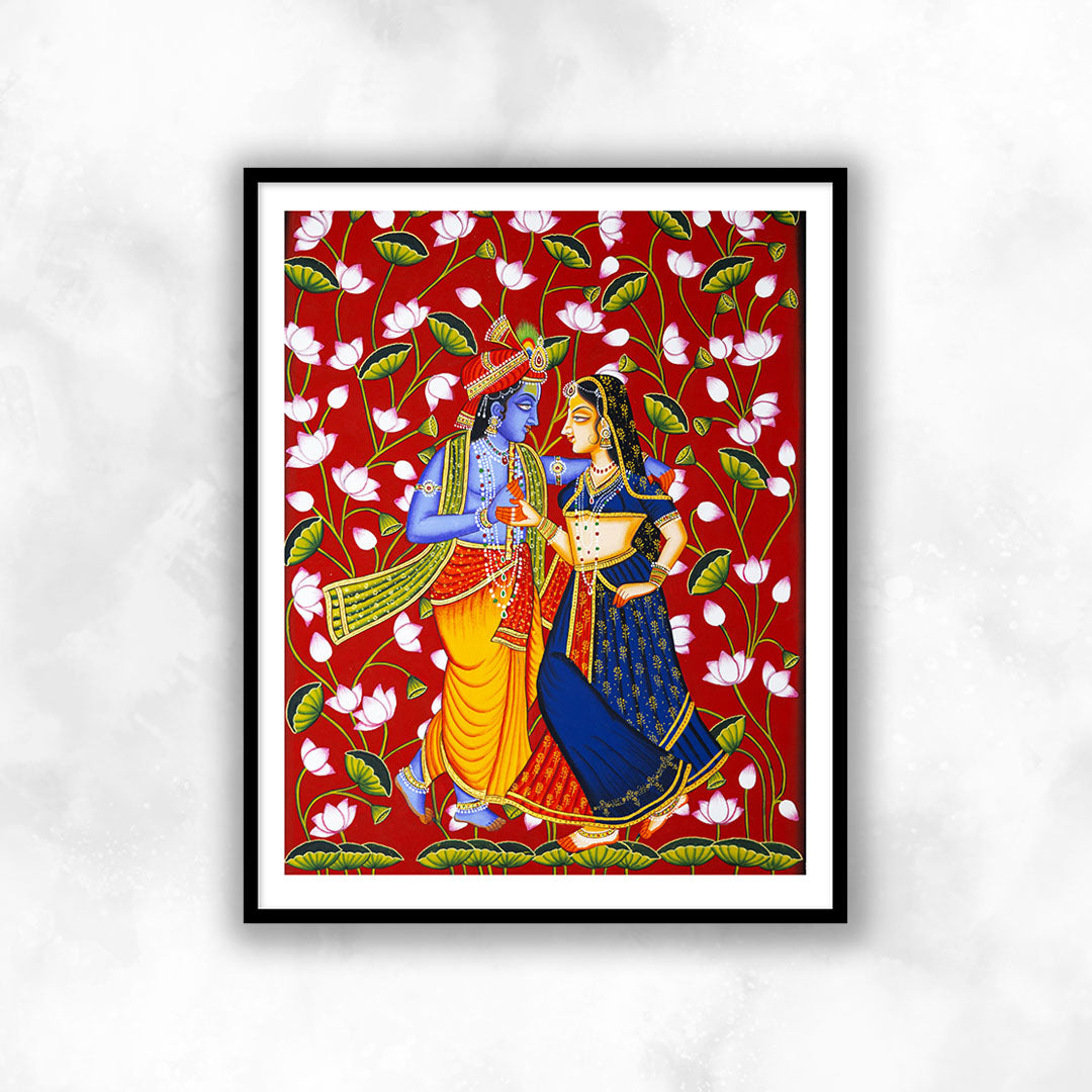 Radha Krishna on Lotus Talai Home Wall Decor Painting