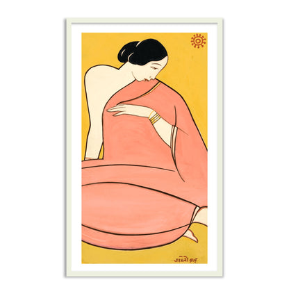 Lady in a Pink Saree Wall Art Painting Print by Jamini Roy for Home Decor