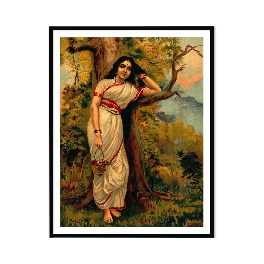 Ahalya leaning on tree by Raja Ravi Varma for Wall Decor