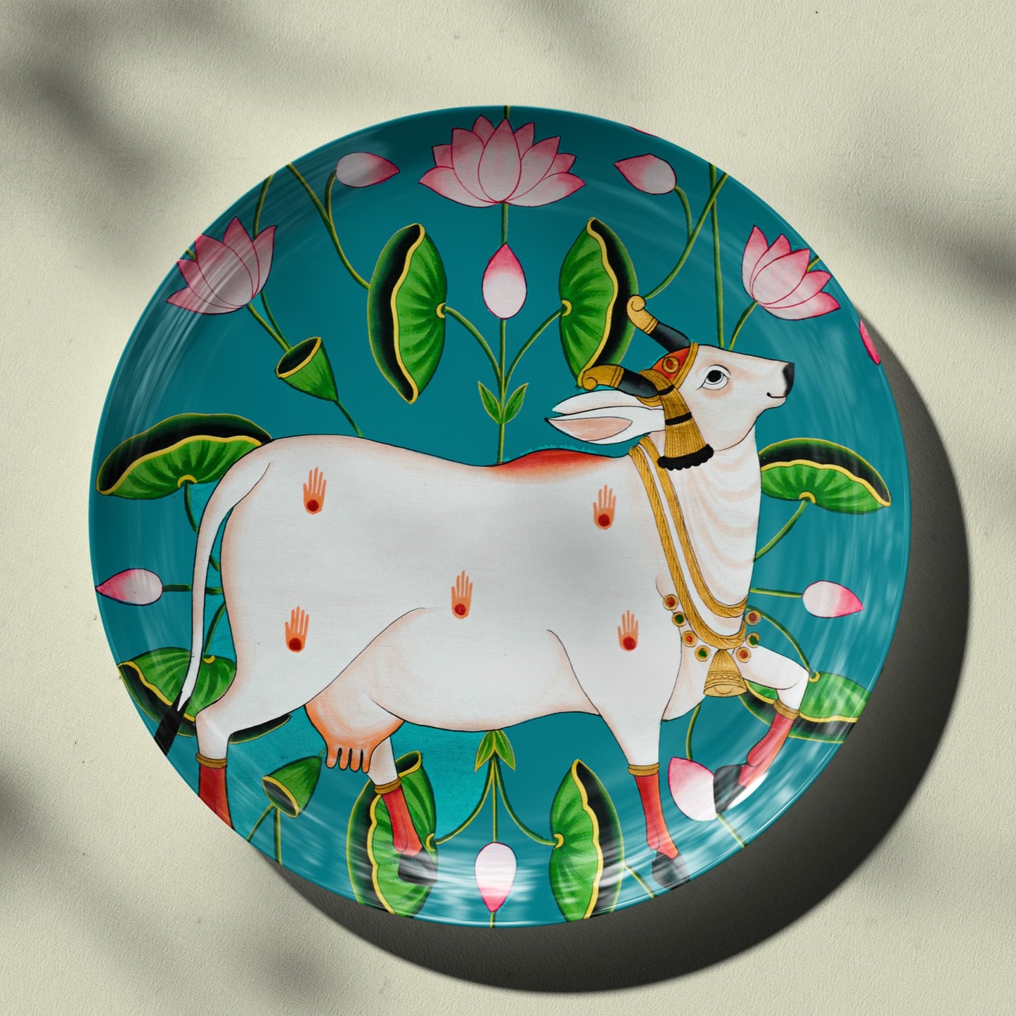 Turq Pichwai Cow Ceramic Plate for Home Decor