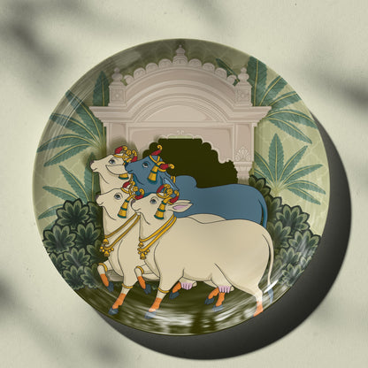 Cows of Pichwai Ceramic Plate for Home Decor