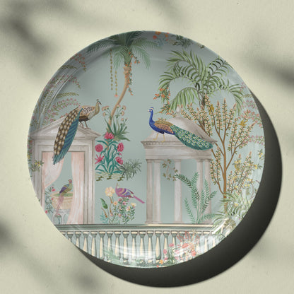 Beautiful Couple Peacock in a Mughal Garden Ceramic Wall Decor Plate for Home Decor