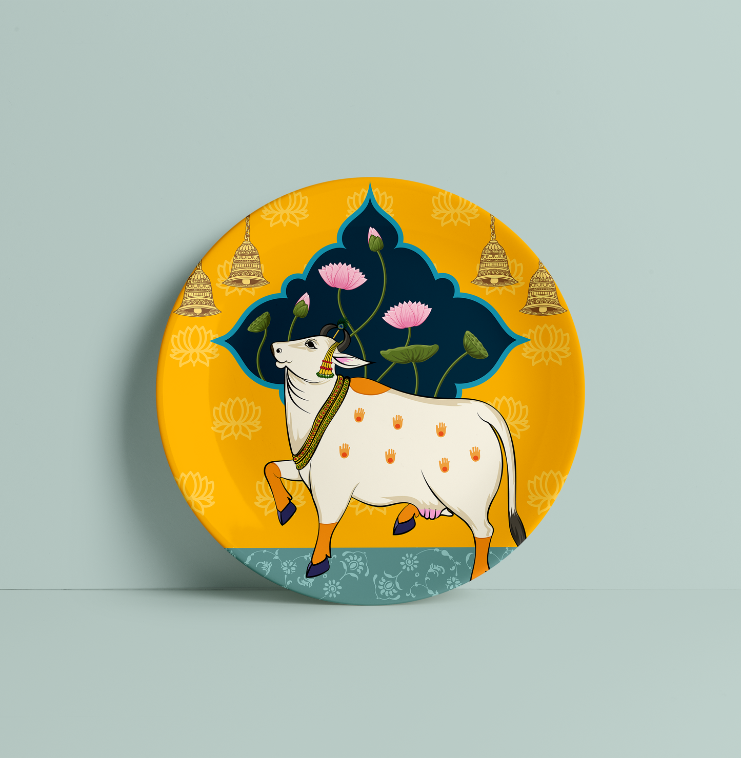 Yellow Pichwai Cow Decor wall Plate for Home Decor India