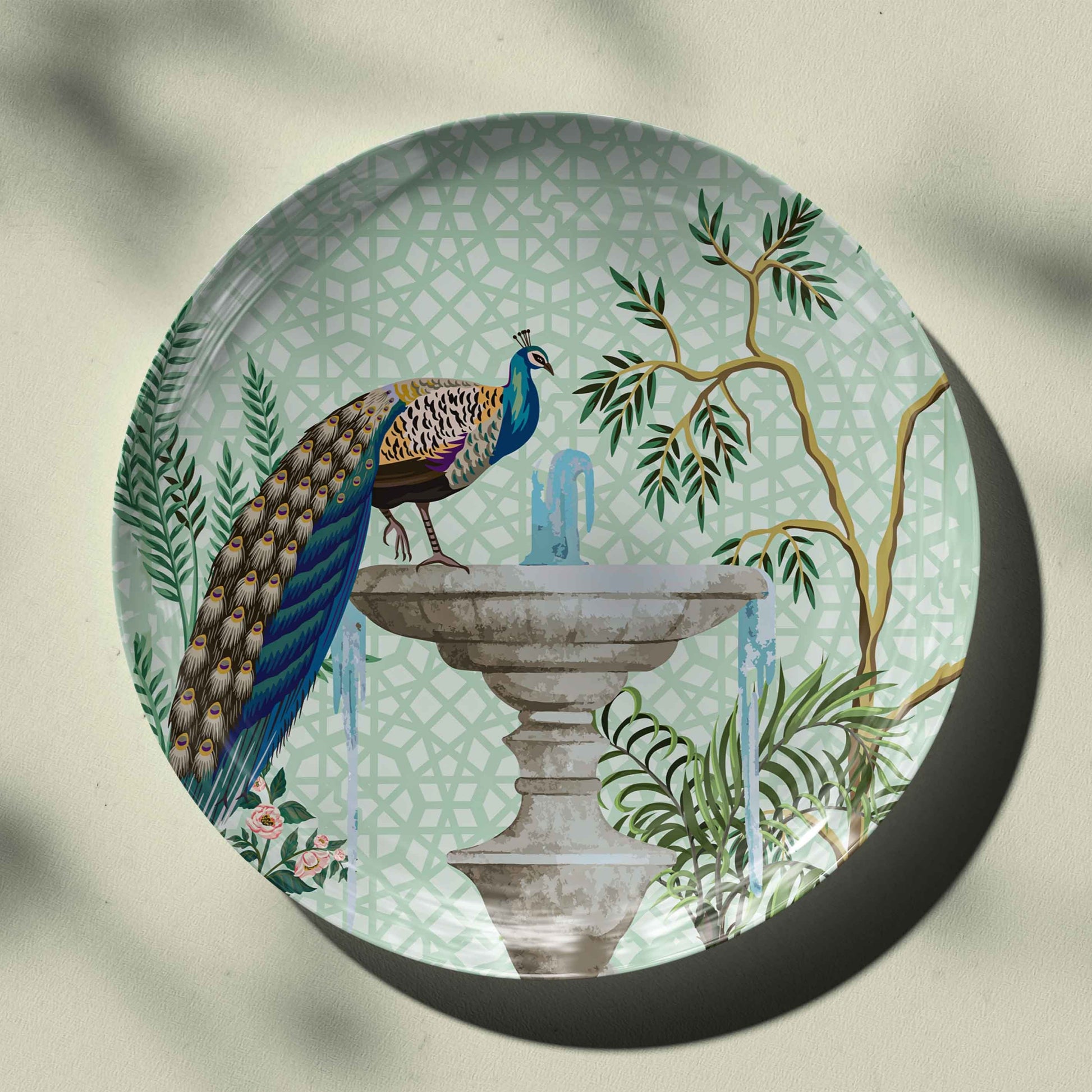 Traditional Peacock near a Fountain Ceramic Plate for Home Decor Wall Plate