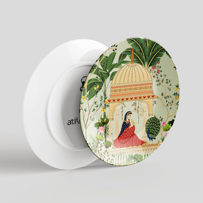 Beautiful Queen Sitting Under a Mughal Arch Garden Wall Plate for Home Decor