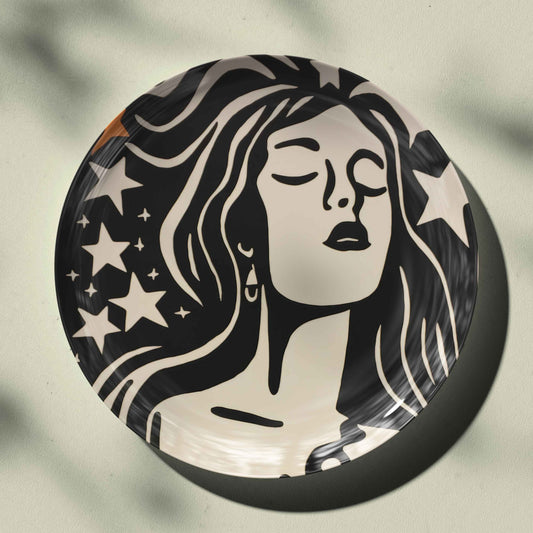 Black Woman Ceramic Wall Plate for Home Decor