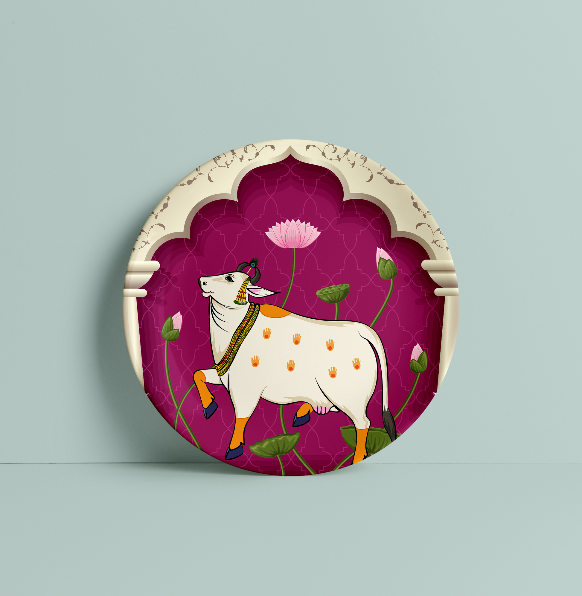 Beautiful Pichwai Cow Decor Wall PLate for Home Decor