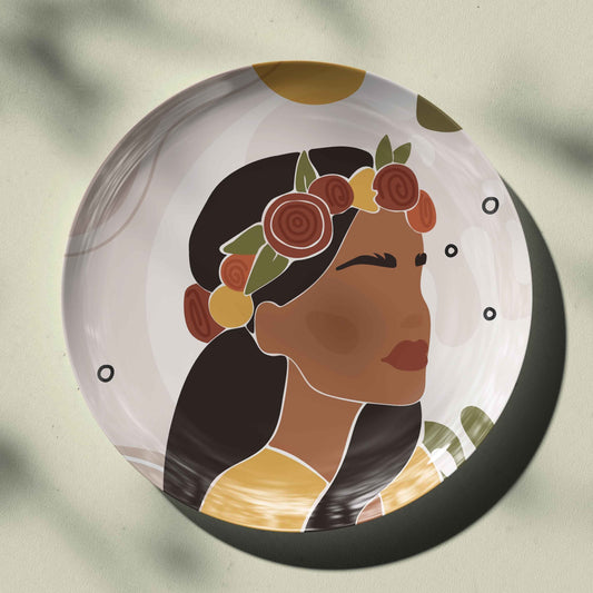 Boho Female Silhouette Ceramic Wall Plate for Home Wall Decor