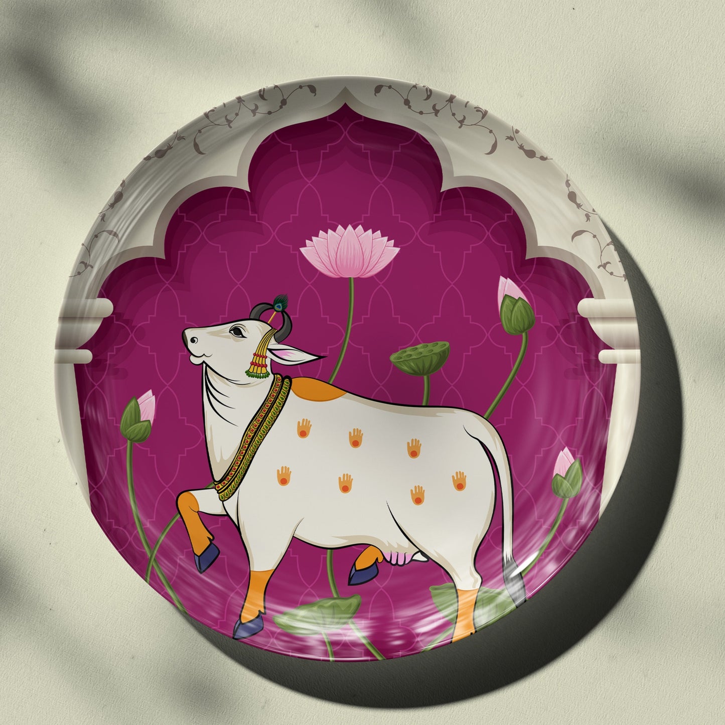 Beautiful Pichwai Cow Decor Wall PLate for Home Decor