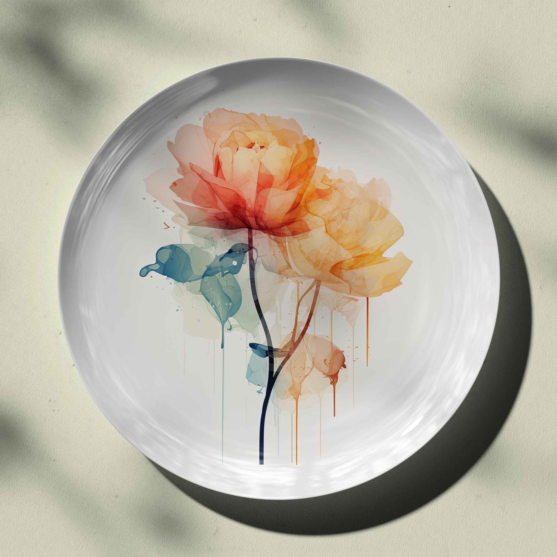 Abstract Watercolor Flower II Ceramic Plate for Home Wall Decor