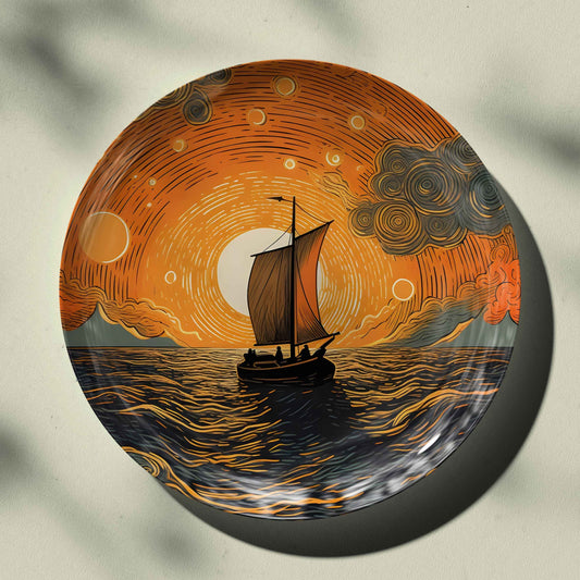 Styled Sunset on a Boat Ceramic Plate for Home Wall Decor