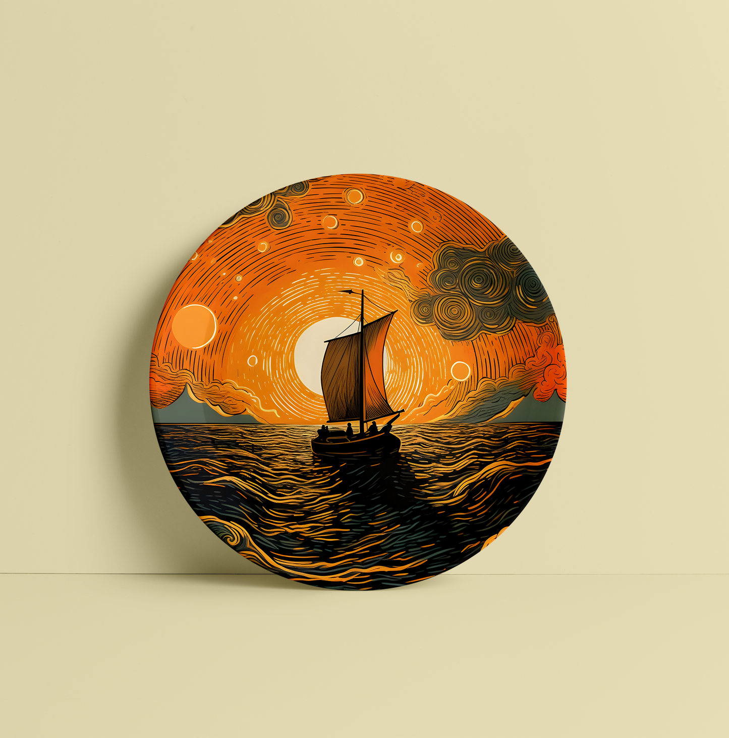 Styled Sunset on a Boat Ceramic Plate for Home Wall Decor