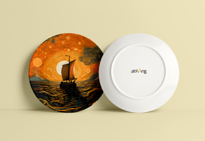 Styled Sunset on a Boat Ceramic Plate for Home Wall Decor