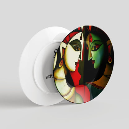 Women Facing Each Other  Art Ceramic Plate for Home Wall Decor