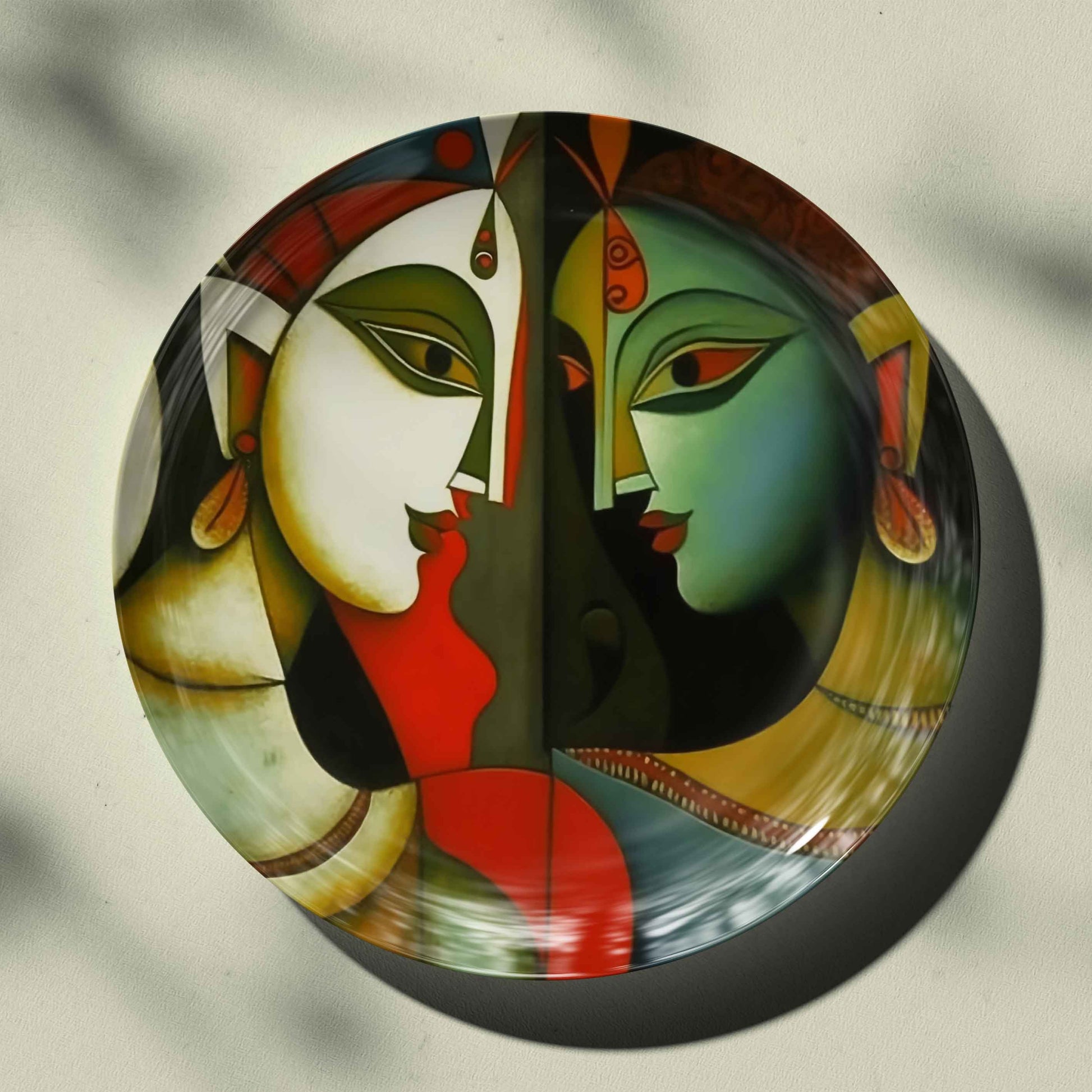 2 Women Facing Each Other Ceramic Plate for Home Wall Decor