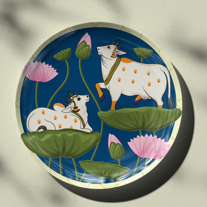 Pichwai Cow Decor Ceramic Wall Plate for Home Decor