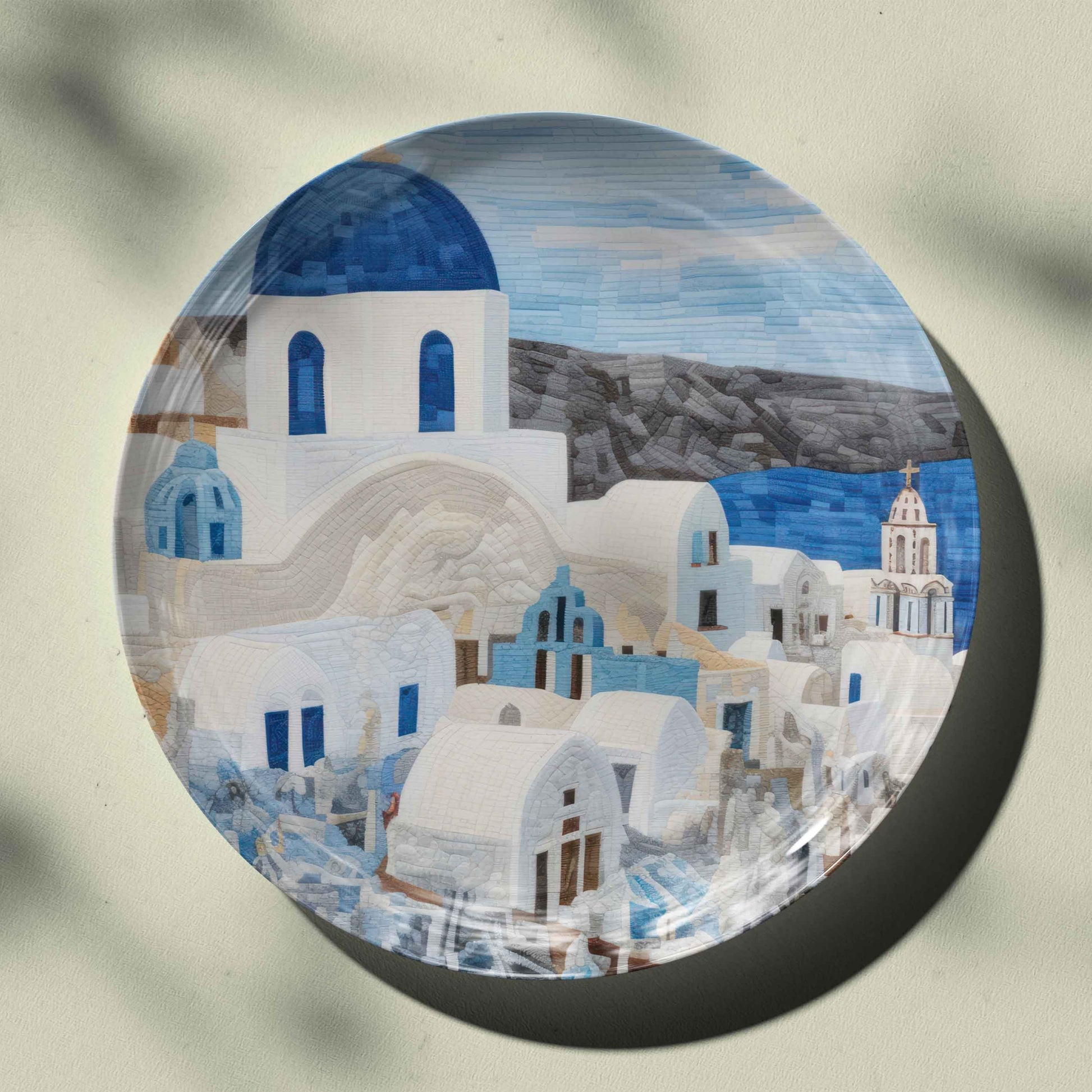 Santorini Greece Ceramic Wall Plate for Home Decor