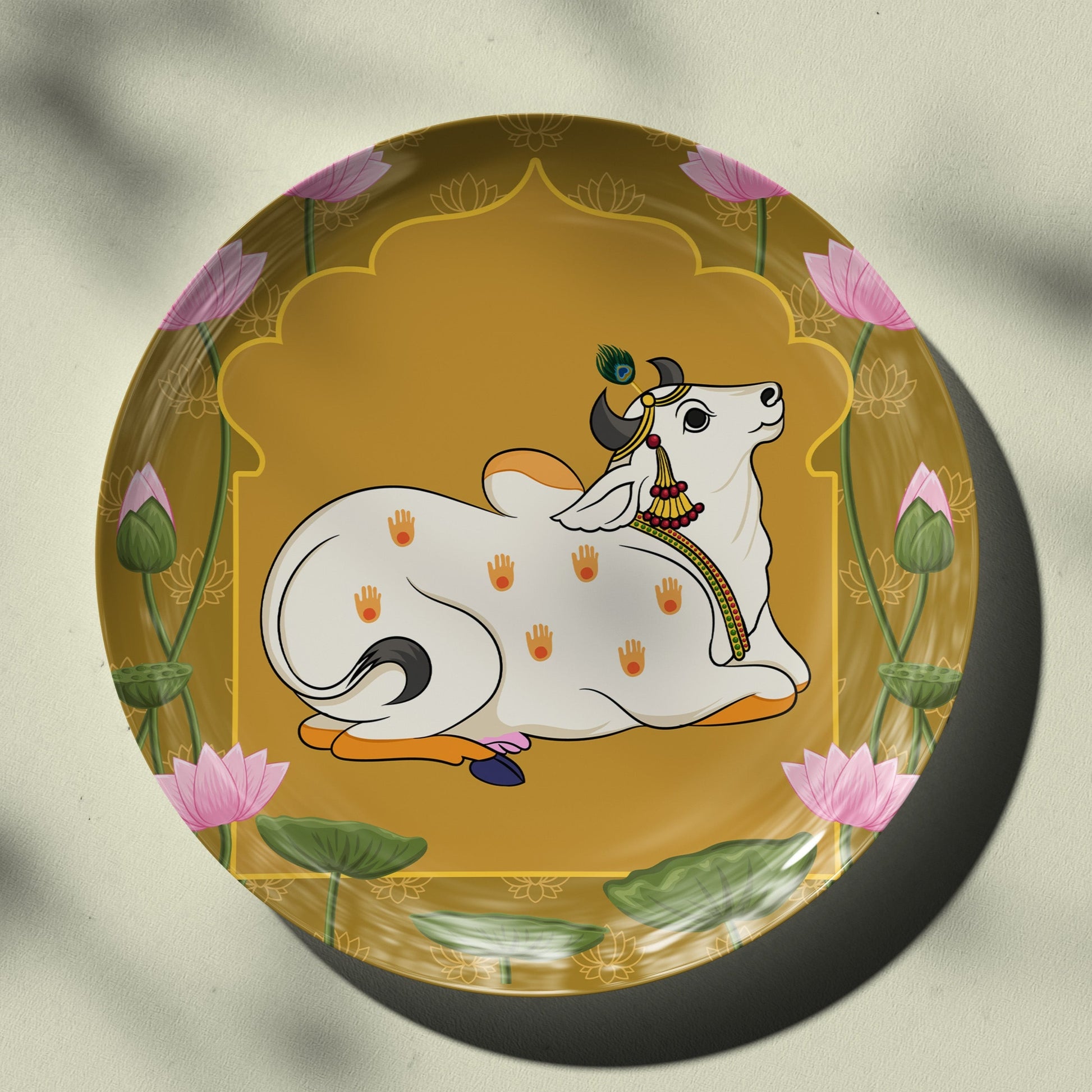 Pichwai Cow Decor Wall Plate for Living Room Home Decor