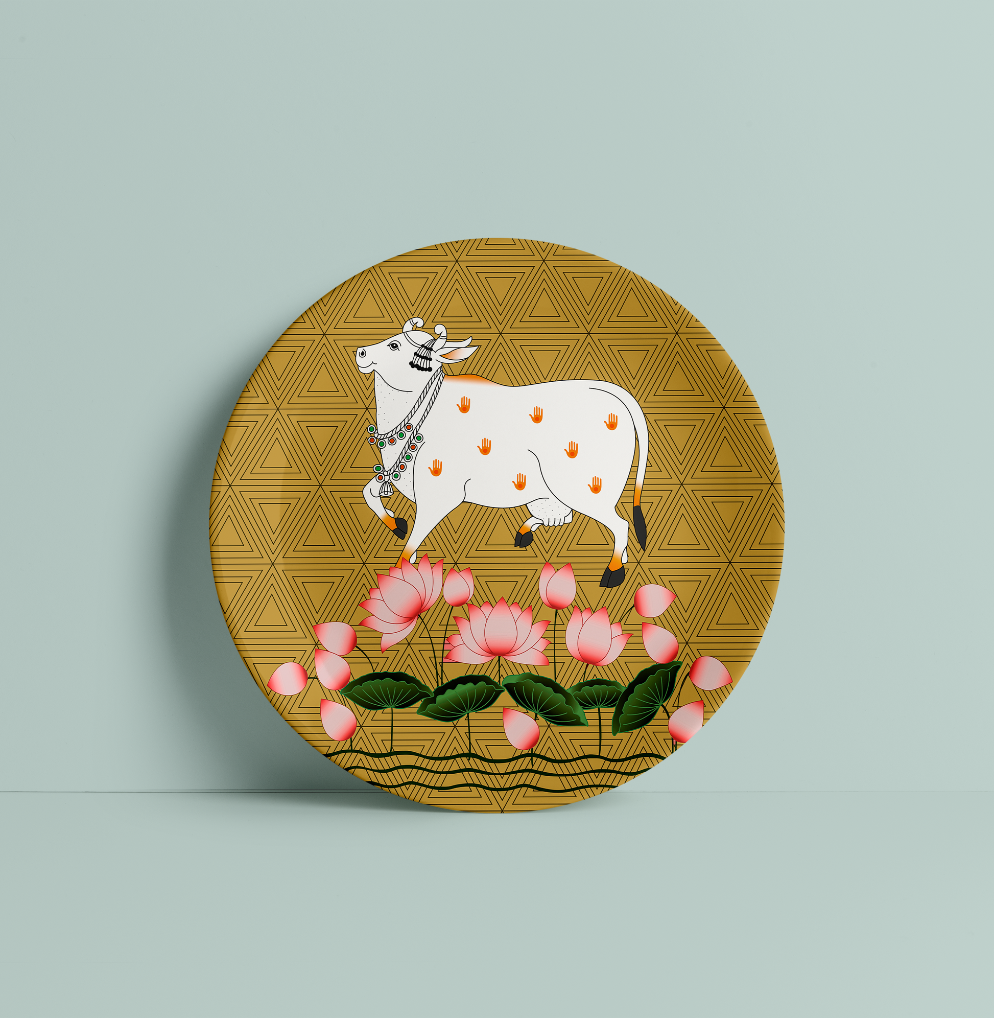 Pichwai Nandi Folk style wall decor plate for home decor