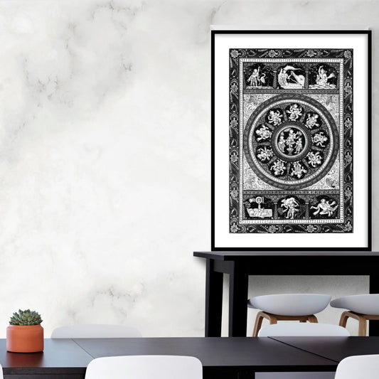 Shri Krishna Ras Leela Pattachittra Art Black and White Framed Wall Art