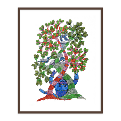 Colorful Perching Birds on a Tree Gond Art Painting for Home Decor | Arts of India
