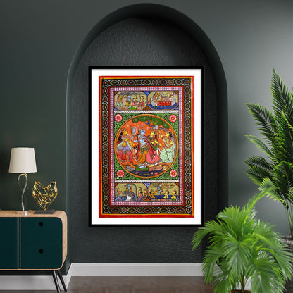 Radha Krishna RaasLeela Pattachitra Art | Buy Krishna Raasleela Patta Painting Framed Wall Art | Canvas Paintings