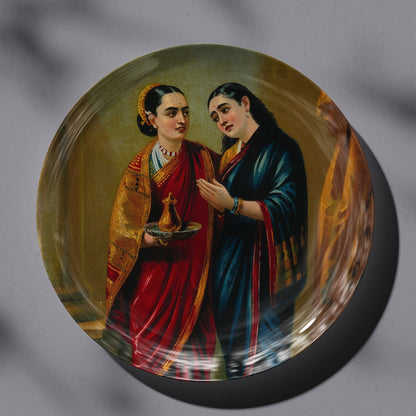 Draupadi in disguise by Ravi Varma Ceramic Plate for Home Decor