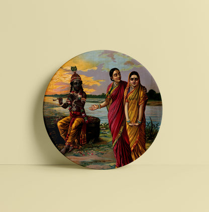 Krishna declaring his love for Radha via a confidante by Ravi Varma Ceramic Plate for Home Decor