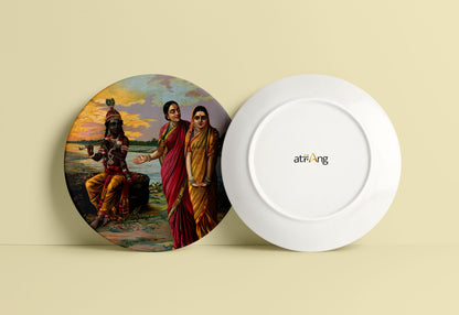 Krishna declaring his love for Radha via a confidante by Ravi Varma Ceramic Plate for Home Decor