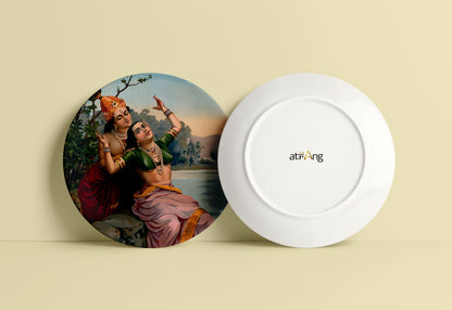 Krishna embracing Radha by Ravi Varma Ceramic Plate for Home Decor