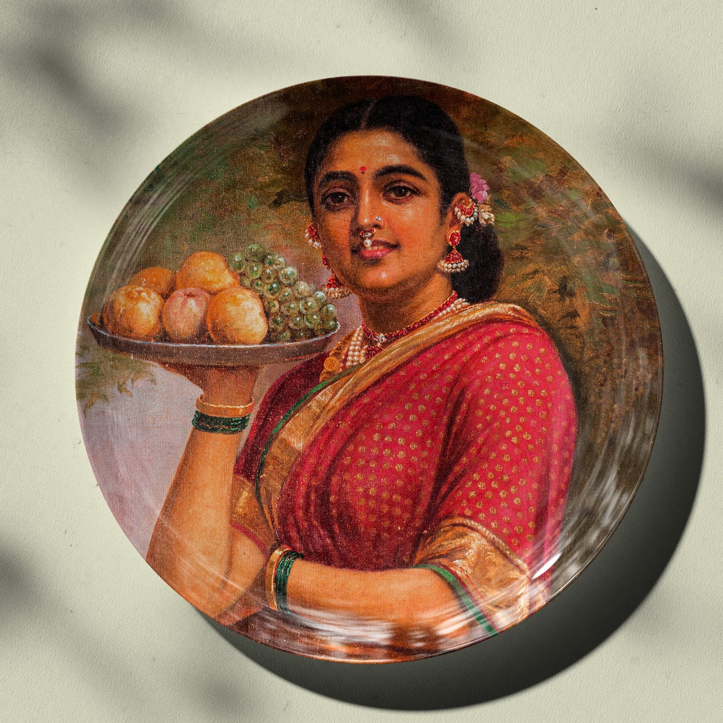 Madri or the Maharashtrian Lady with Fruit by Ravi Varma Ceramic Plate for Home Decor
