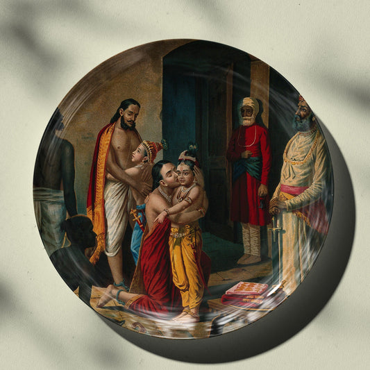 Krishna freeing his parents (Vasudeo and Devki) from prison by Ravi Varma Ceramic Plate for Home Decor