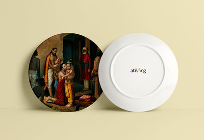 Krishna freeing his parents (Vasudeo and Devki) from prison by Ravi Varma Ceramic Plate for Home Decor