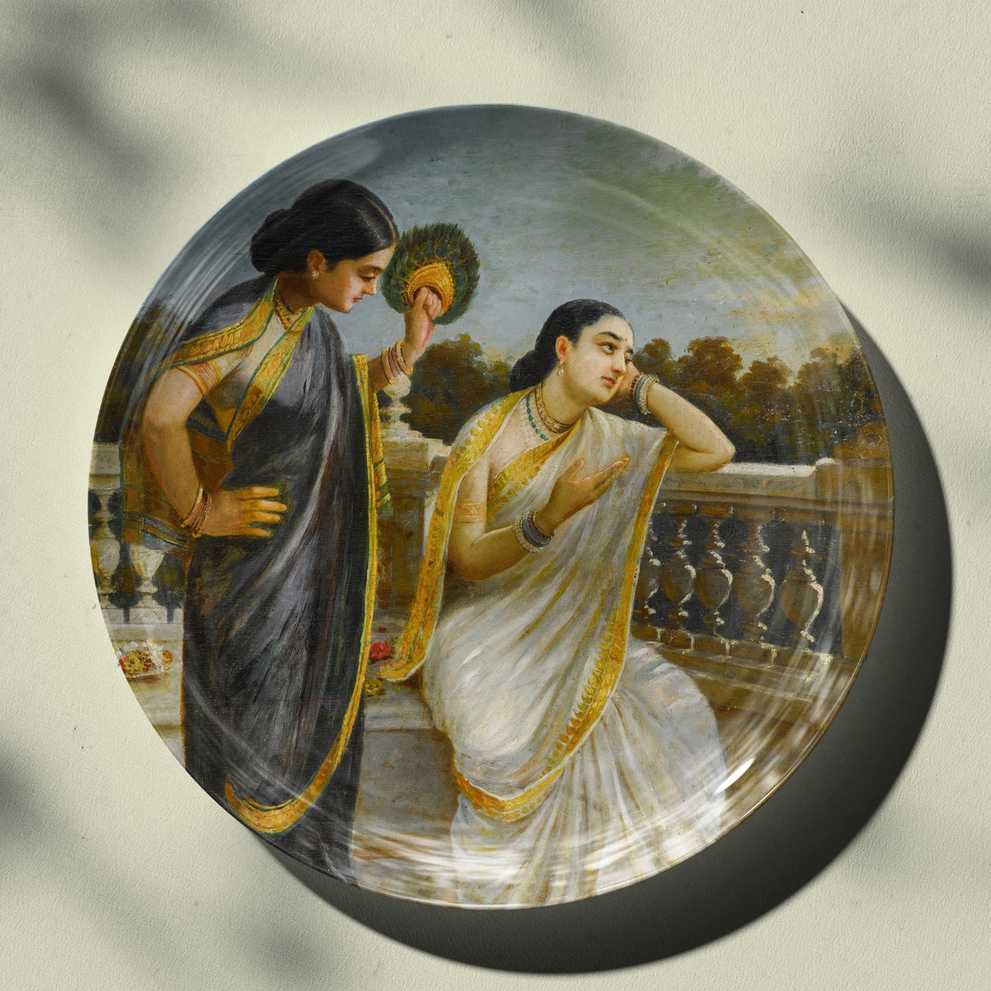 Ladies in the Moonlight by Ravi Varma Ceramic Plate for Home Decor