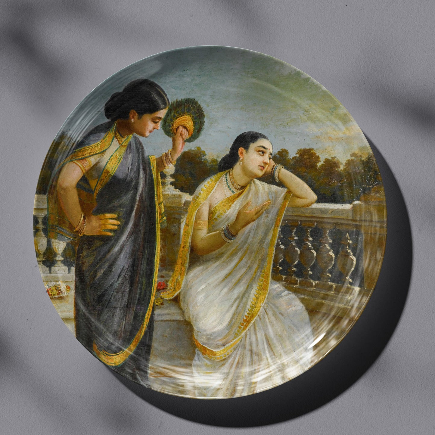 Ladies in the Moonlight by Ravi Varma Ceramic Plate for Home Decor